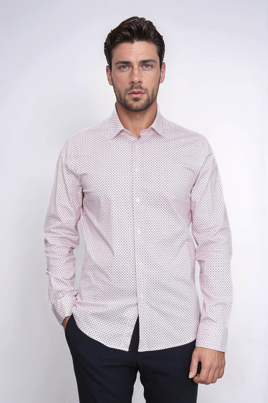 Camisa Hombre Corte Slim Estampado Tiny Checks Rojo Claret - Wessi