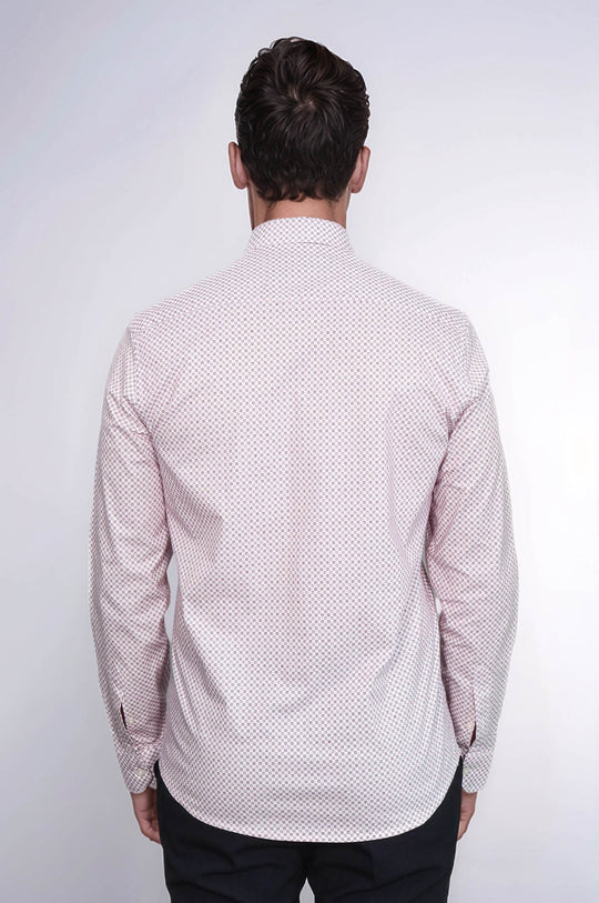 Camisa Hombre Corte Slim Estampado Tiny Checks Rojo Claret - Wessi