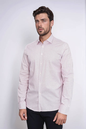 Camisa Hombre Corte Slim Estampado Tiny Checks Rojo Claret - Wessi