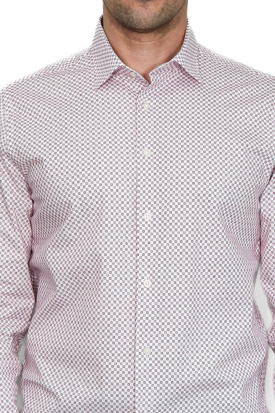 Camisa Hombre Corte Slim Estampado Tiny Checks Rojo Claret - Wessi