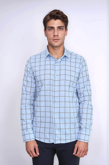 Plaid Slim Fit Blue Men Shirt - Wessi