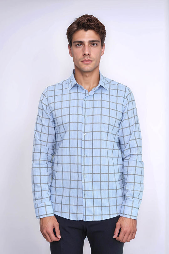Plaid Slim Fit Blue Men Shirt - Wessi