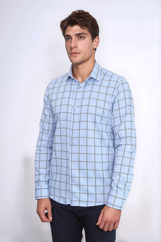 Plaid Slim Fit Blue Men Shirt - Wessi