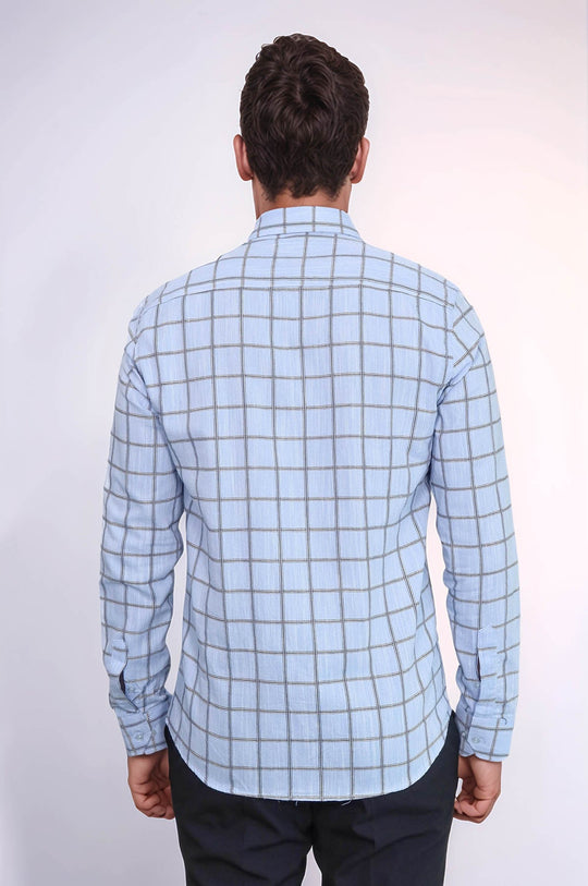 Plaid Slim Fit Blue Men Shirt - Wessi