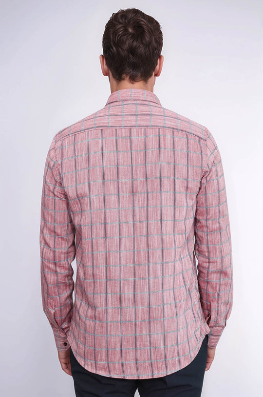 Plaid Slim Fit Burgundy Men Shirt - Wessi