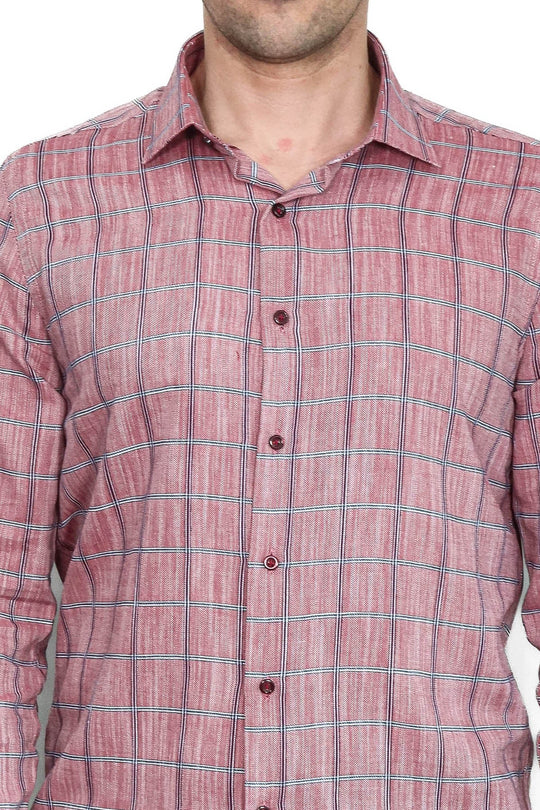 Plaid Slim Fit Burgundy Men Shirt - Wessi