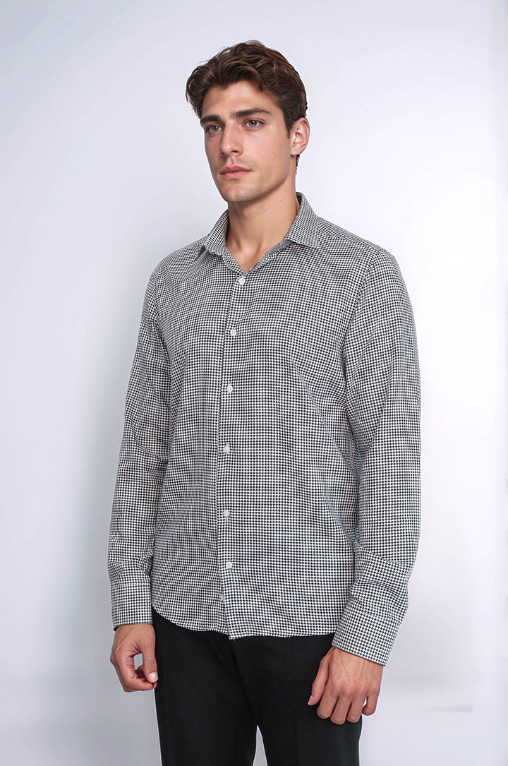 Houndstooth Pattern Black Men Shirt - Wessi