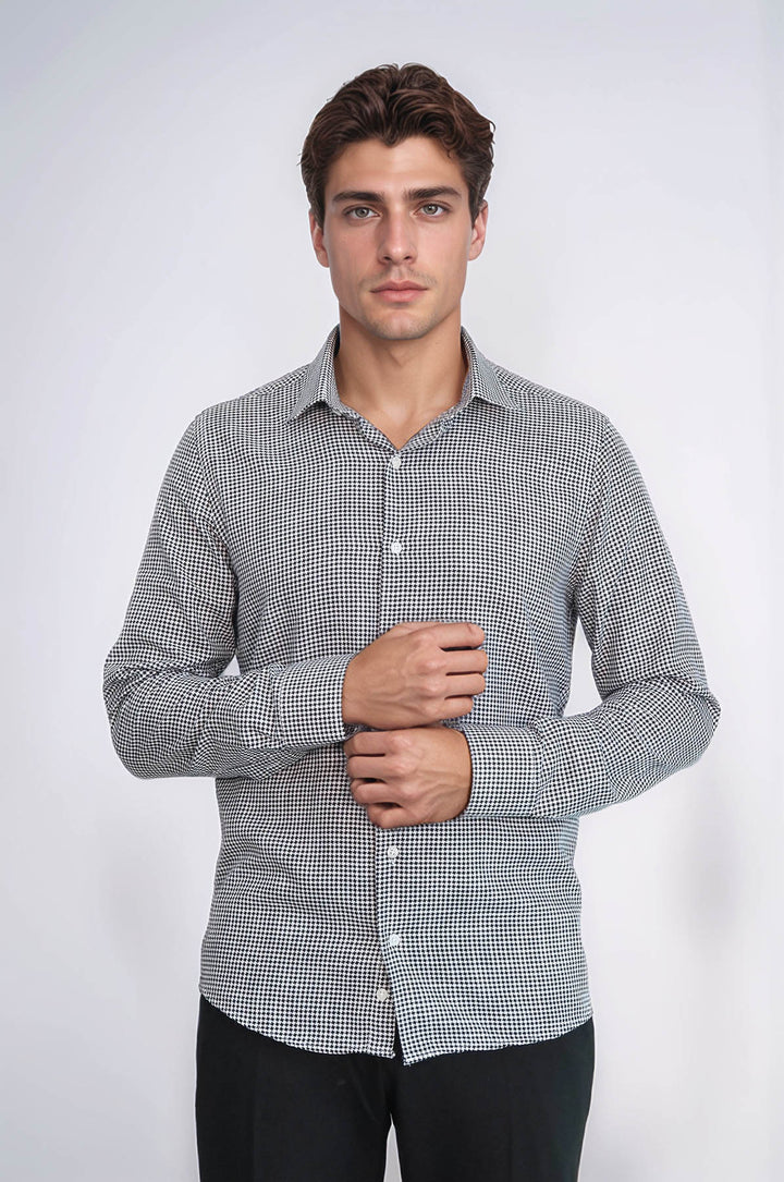 Houndstooth Pattern Black Men Shirt - Wessi