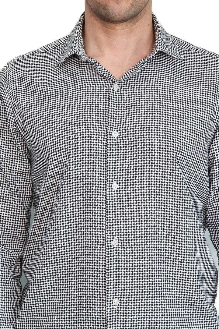 Houndstooth Pattern Black Men Shirt - Wessi