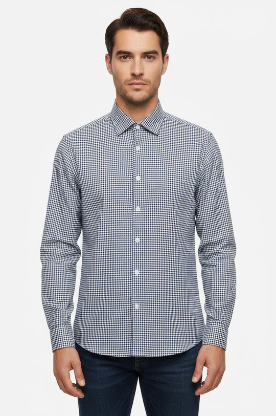 Houndstooth Pattern Navy Blue Men Shirt - Wessi