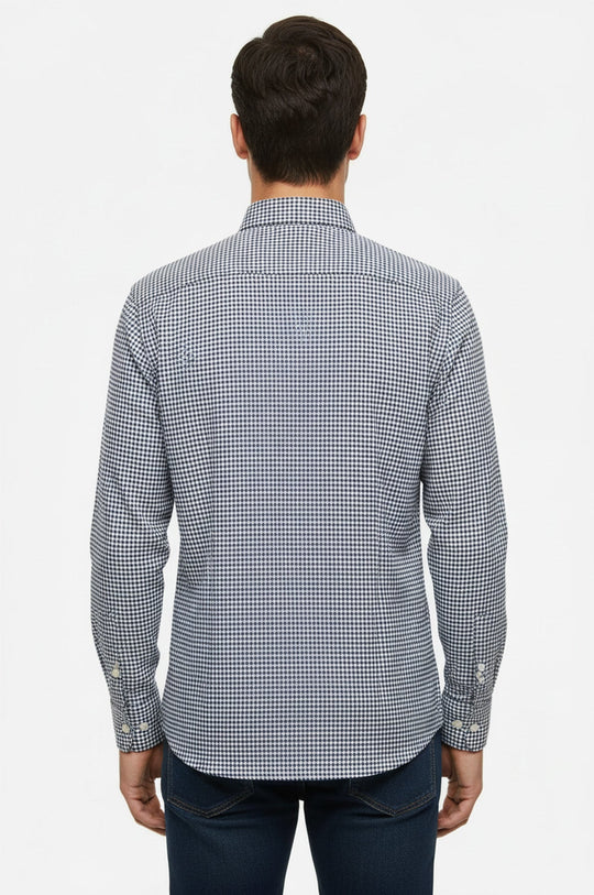 Houndstooth Pattern Navy Blue Men Shirt - Wessi