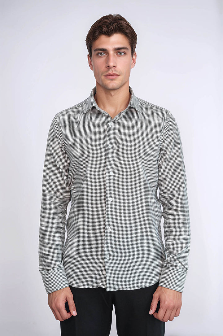 Camicia da uomo verde con motivo pied de poule - Wessi