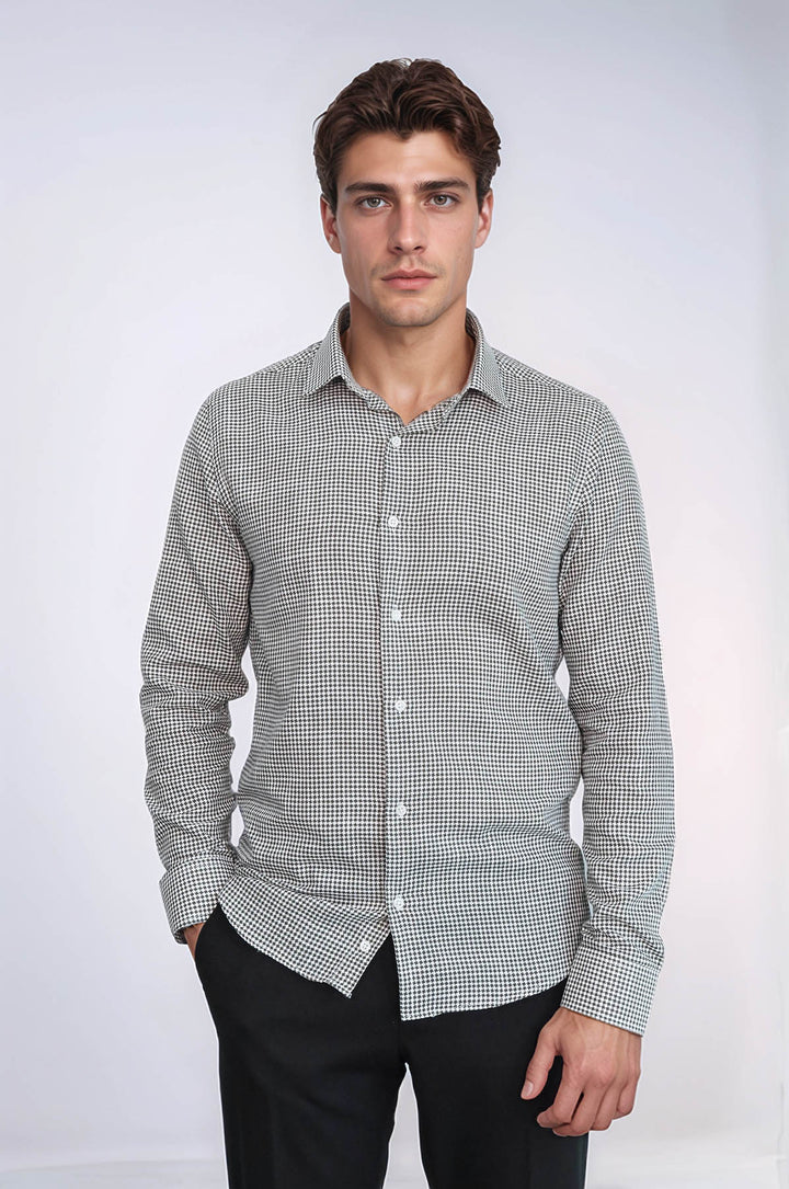 Camicia da uomo verde con motivo pied de poule - Wessi