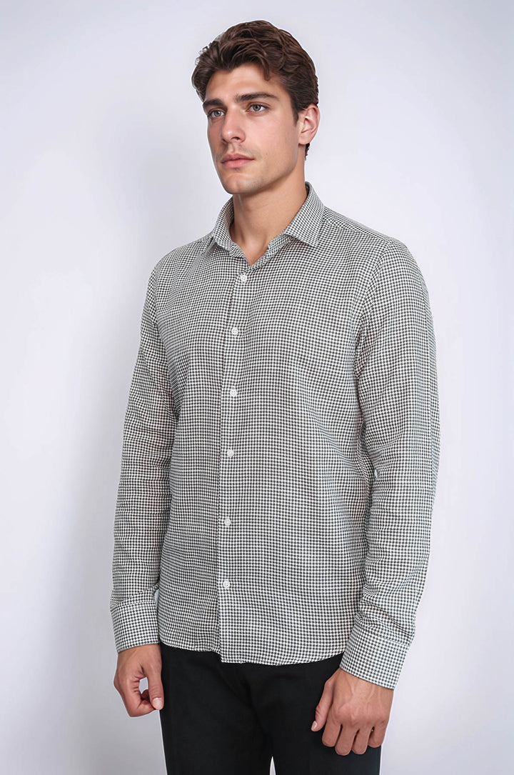 Camicia da uomo verde con motivo pied de poule - Wessi