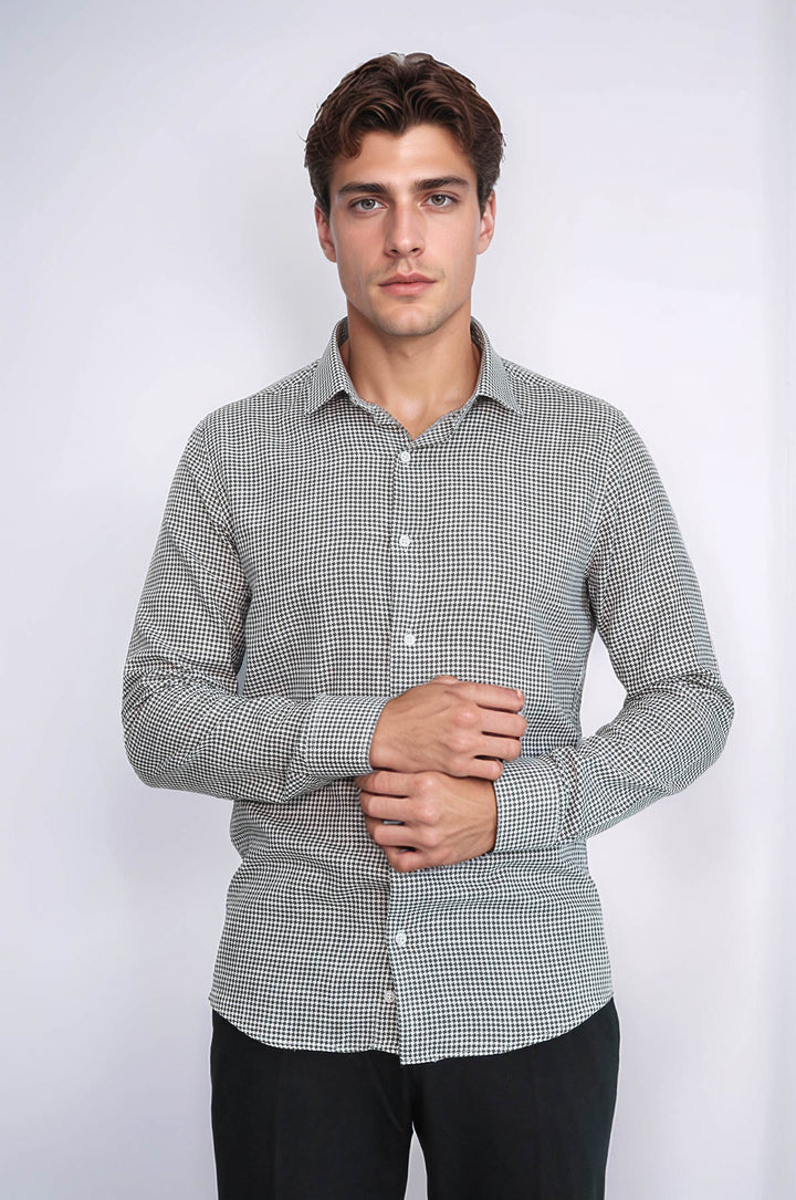 Camicia da uomo verde con motivo pied de poule - Wessi