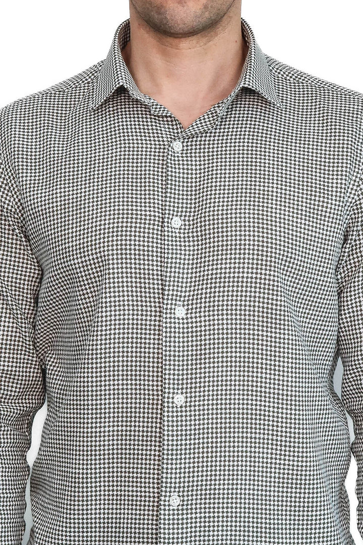 Camicia da uomo verde con motivo pied de poule - Wessi