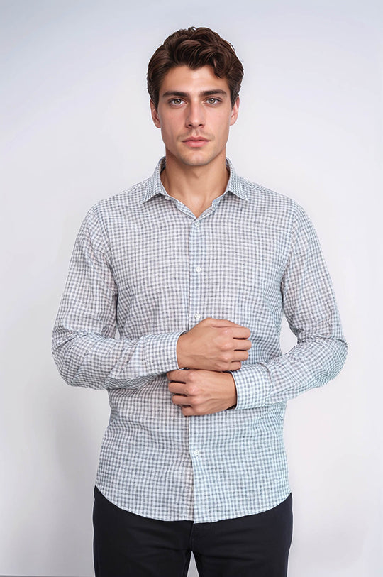 Черная приталенная рубашка в клетку для мужчин - Wessi