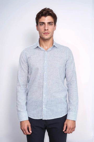 Camisa Hombre Cuadros Slim Fit Azul Marino - Wessi