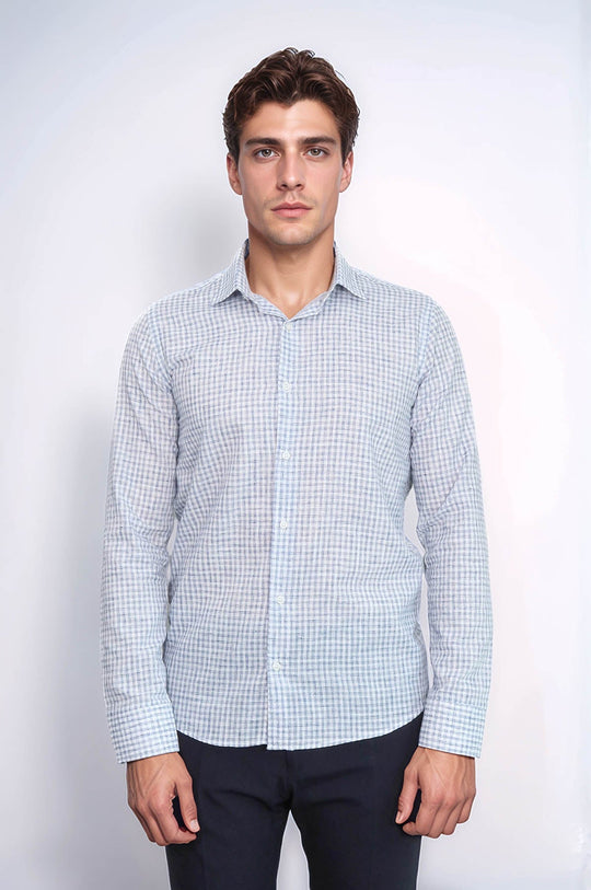 Camisa Hombre Cuadros Slim Fit Azul Marino - Wessi