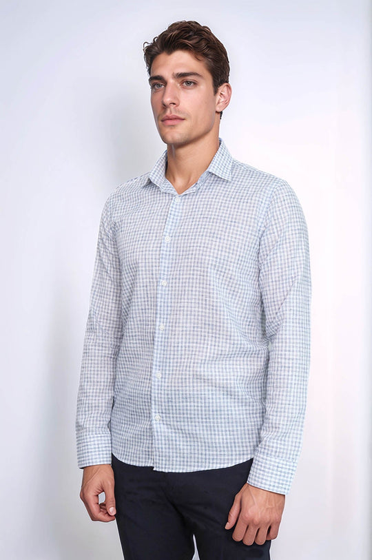 Camisa Hombre Cuadros Slim Fit Azul Marino - Wessi