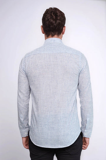Camisa Hombre Cuadros Slim Fit Azul Marino - Wessi