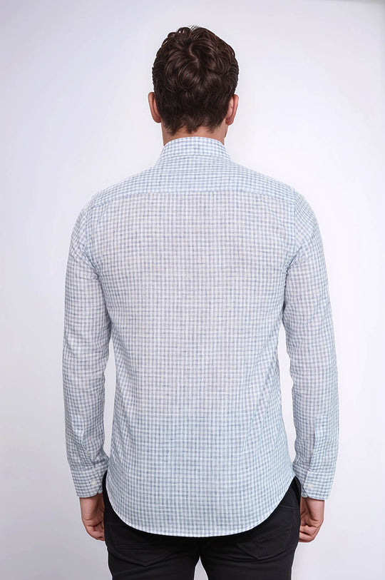 Camisa Hombre Cuadros Slim Fit Azul Marino - Wessi