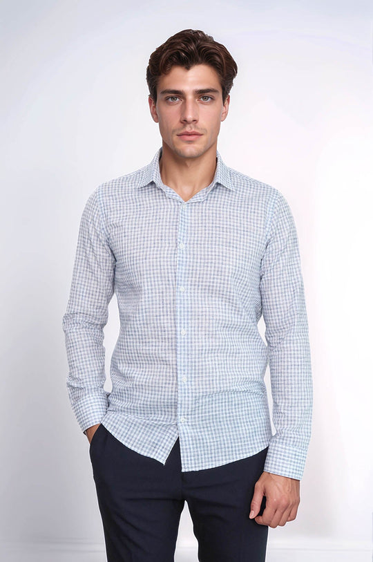 Camisa Hombre Cuadros Slim Fit Azul Marino - Wessi