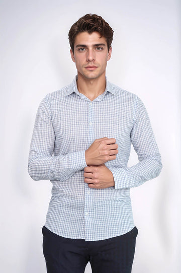 Camisa Hombre Cuadros Slim Fit Azul Marino - Wessi