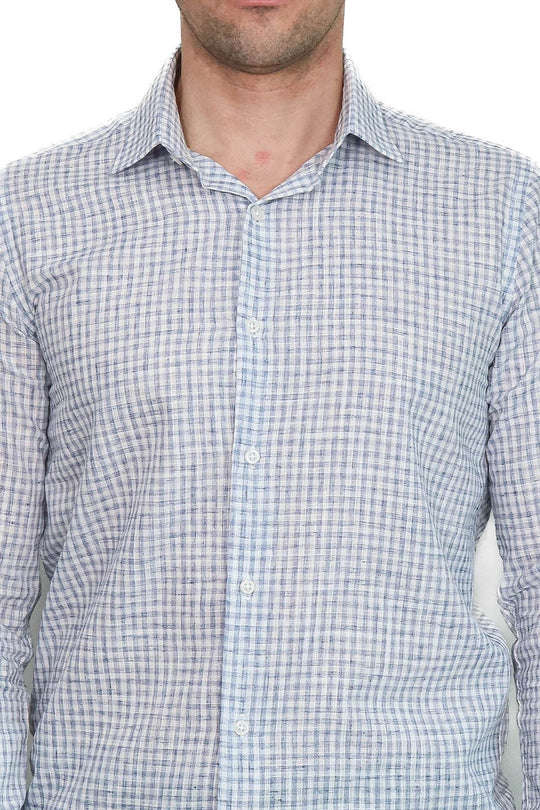 Camisa Hombre Cuadros Slim Fit Azul Marino - Wessi