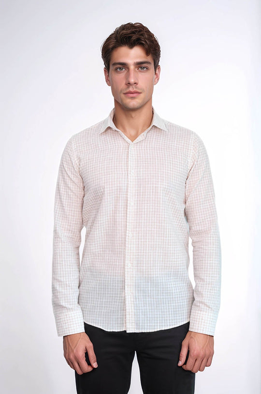 Plaid Slim Fit Light Brown Men Shirt - Wessi