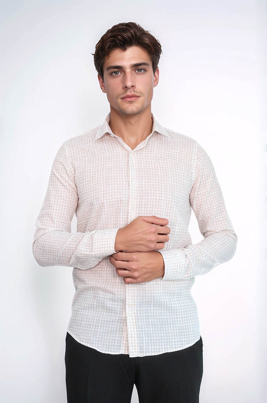 Plaid Slim Fit Light Brown Men Shirt - Wessi
