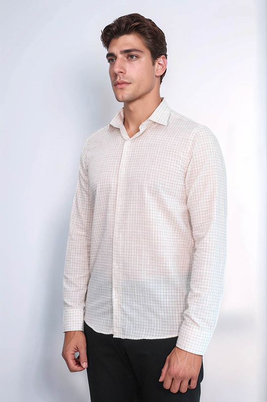 Plaid Slim Fit Light Brown Men Shirt - Wessi