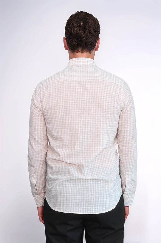Plaid Slim Fit Light Brown Men Shirt - Wessi