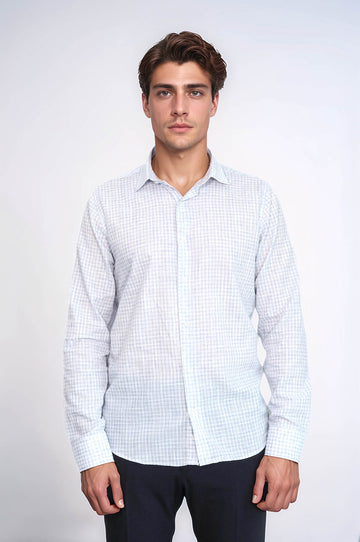 Plaid Slim Fit Sky Blue Men Shirt - Wessi