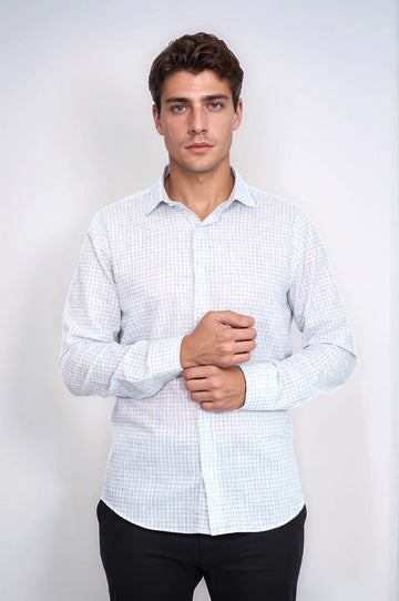 Plaid Slim Fit Sky Blue Men Shirt - Wessi