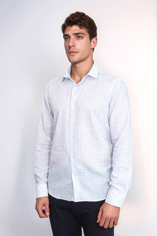 Plaid Slim Fit Sky Blue Men Shirt - Wessi