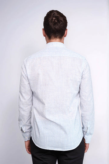 Plaid Slim Fit Sky Blue Men Shirt - Wessi