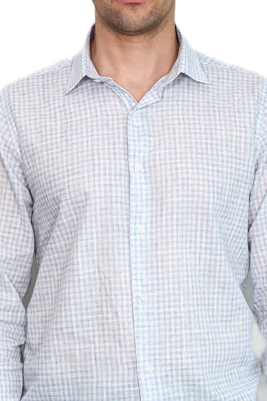 Plaid Slim Fit Sky Blue Men Shirt - Wessi