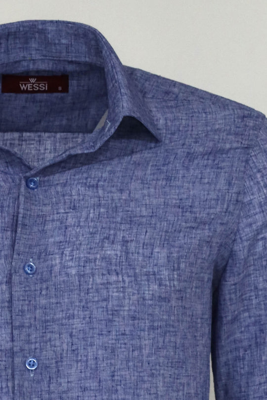 Camisa Hombre Slim Fit Estampada Azul Marino - Wessi