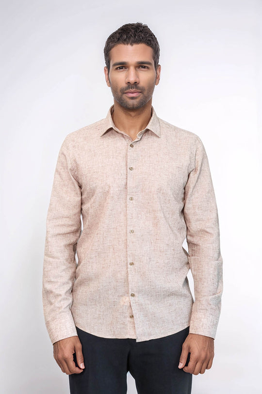 Camisa Hombre Slim Fit Estampada Marrón - Wessi
