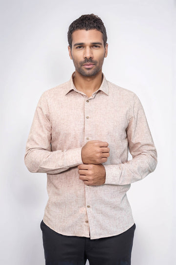 Camisa Hombre Slim Fit Estampada Marrón - Wessi