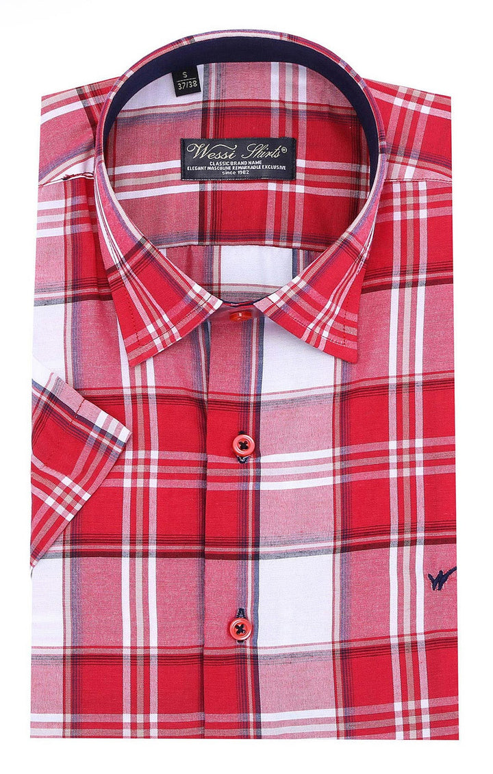 Camicia da uomo bordeaux a maniche corte a quadri - Wessi