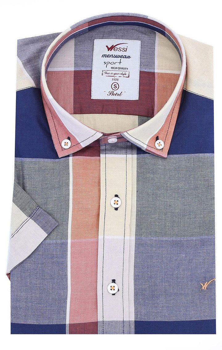 Camicia da uomo blu navy slim fit in cotone a quadri - Wessi