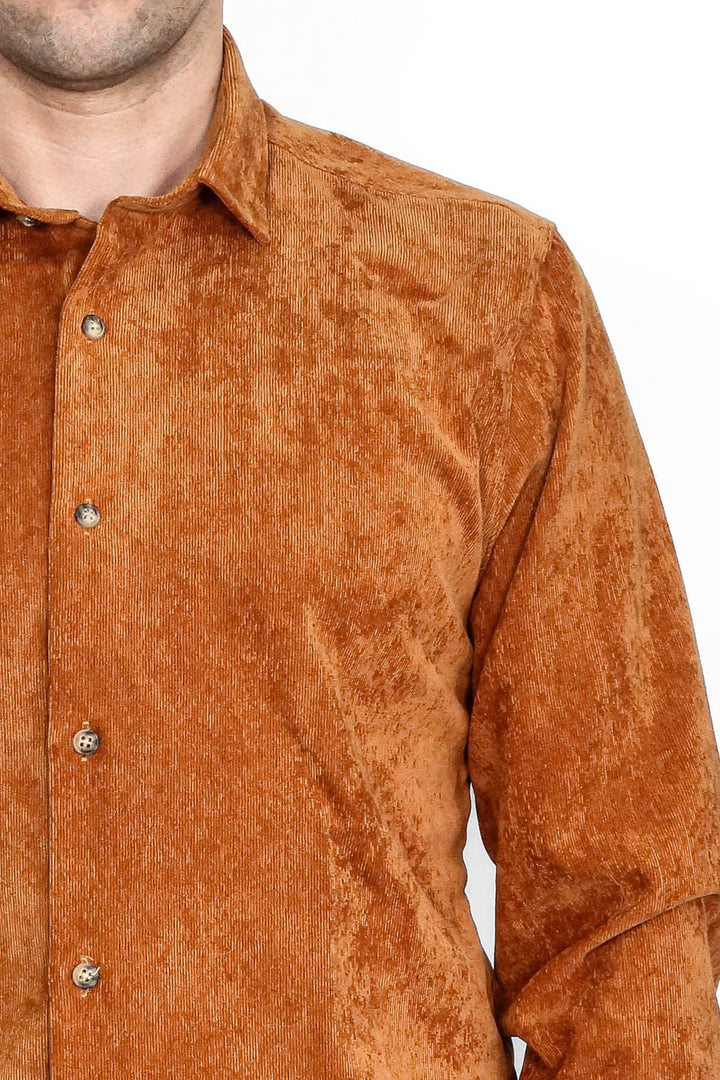 Camicia da Uomo in Velluto Marrone a Maniche Lunghe - Wessi