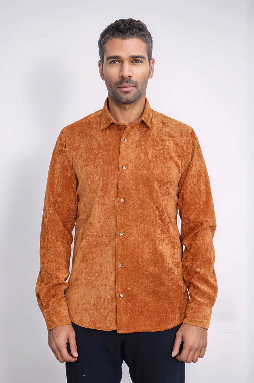 Camicia da Uomo in Velluto Marrone a Maniche Lunghe - Wessi
