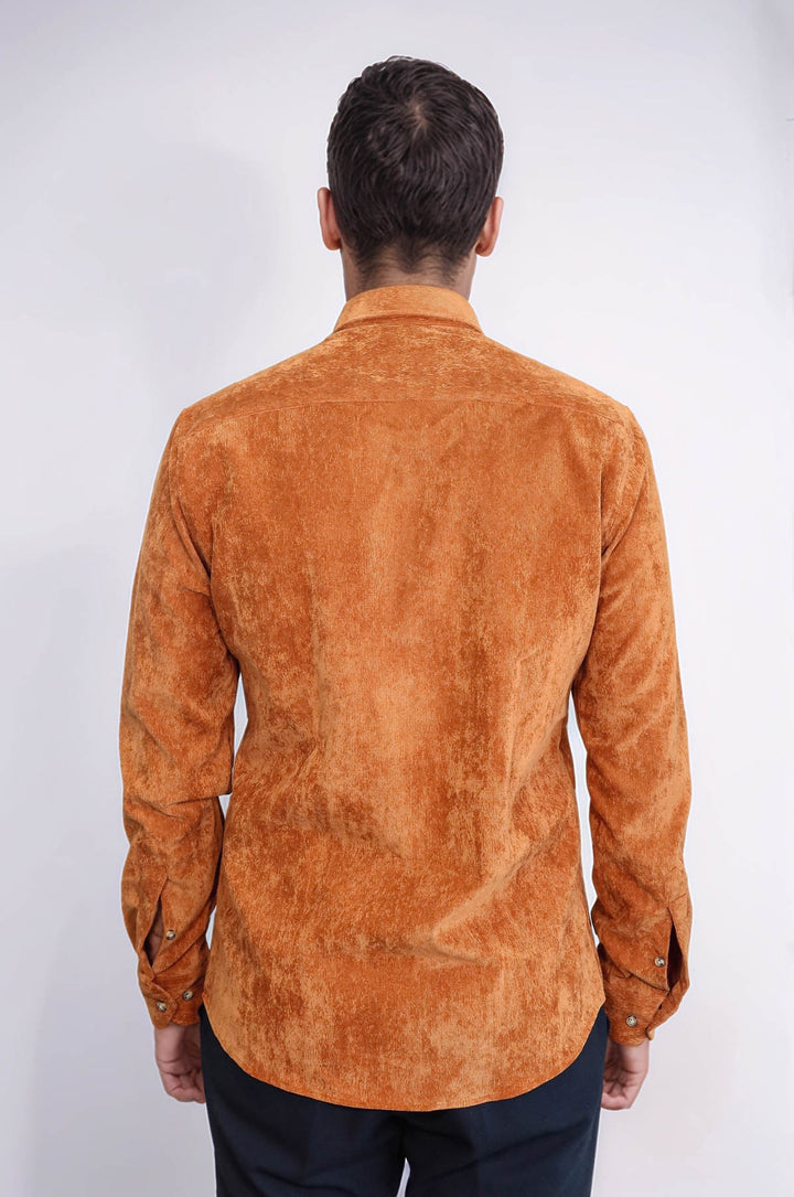 Camicia da Uomo in Velluto Marrone a Maniche Lunghe - Wessi