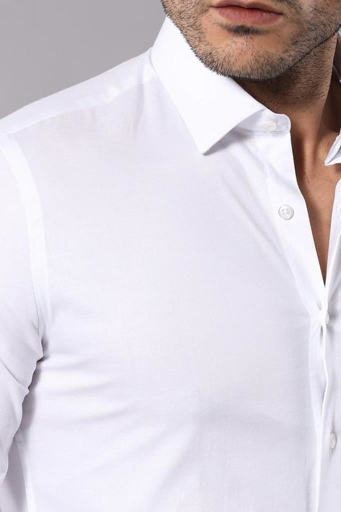 Stretch Cotton White Men Dress Shirt | Wessi