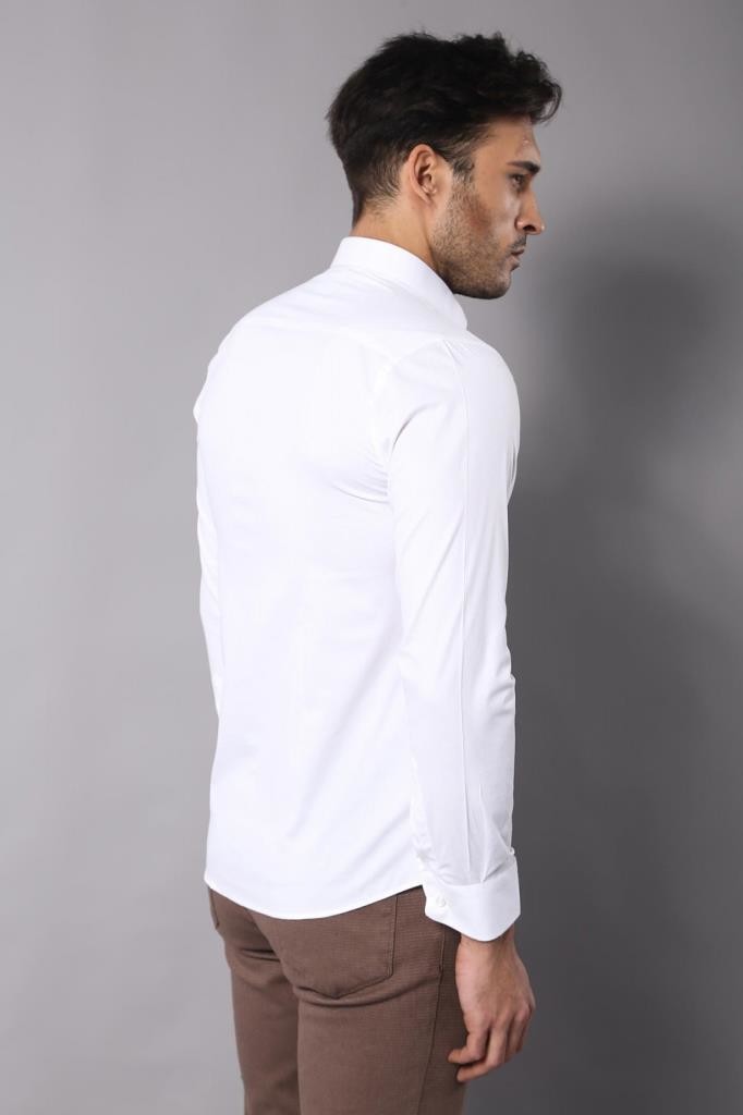 Stretch Cotton White Men Dress Shirt | Wessi