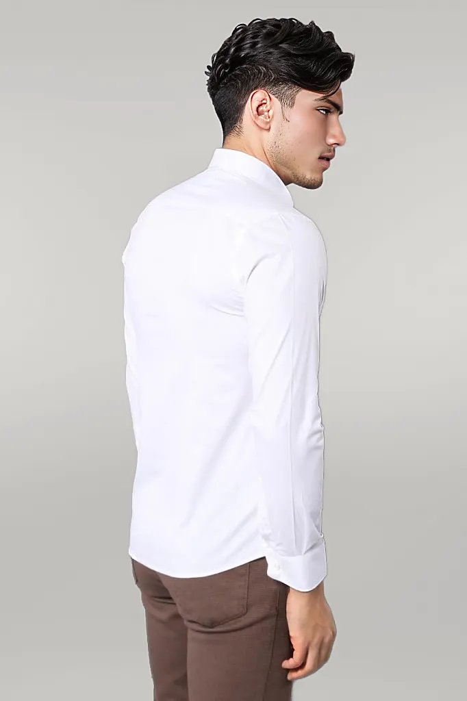 Stretch Cotton White Men Dress Shirt | Wessi