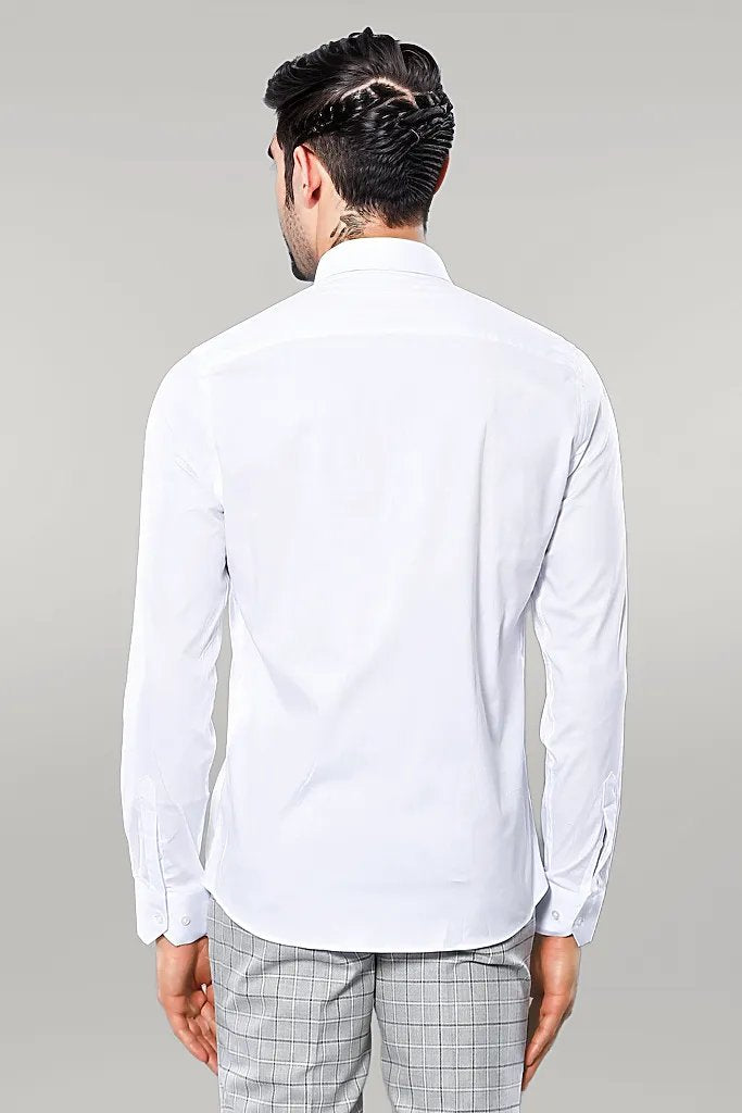 Stretch Cotton White Men Dress Shirt | Wessi